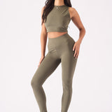 Elara Essential Racer Neck Crop Top – Khaki - JMOJO - Women's Athleisure Crop Top