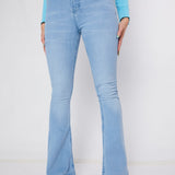 ELARA High Waisted Stretch Flare Jeans - Light Blue Wash - JMOJO - Women's Flare Jeans