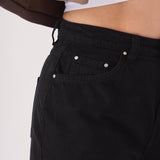 Evora High Waisted Turn Up Straight Leg Jeans - Black - JMOJO - Women's Straight Leg Jeans
