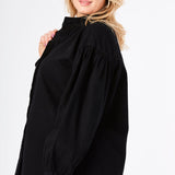 Fiora Plus Size Balloon Sleeve Denim Shirt – Black - JMOJO - Women's Oversize Denim Shirts
