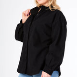 Fiora Plus Size Balloon Sleeve Denim Shirt – Black - JMOJO - Women's Oversize Denim Shirts
