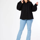 Fiora Plus Size Balloon Sleeve Denim Shirt – Black - JMOJO - Women's Oversize Denim Shirts