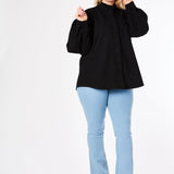 Fiora Plus Size Balloon Sleeve Denim Shirt – Black - JMOJO - Women's Oversize Denim Shirts