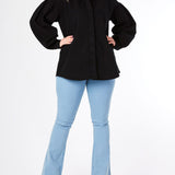 Fiora Plus Size Balloon Sleeve Denim Shirt – Black - JMOJO - Women's Oversize Denim Shirts
