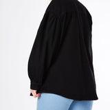 Fiora Plus Size Balloon Sleeve Denim Shirt – Black - JMOJO - Women's Oversize Denim Shirts