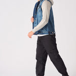 FLEECE HOODED DENIM JACKET - MID BLUE WASH - JMOJO - Men's Fleece Hooded Denim Jackets