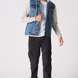 FLEECE HOODED DENIM JACKET - MID BLUE WASH - JMOJO - Men's Fleece Hooded Denim Jackets