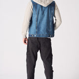 FLEECE HOODED DENIM JACKET - MID BLUE WASH - JMOJO - Men's Fleece Hooded Denim Jackets