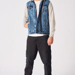 FLEECE HOODED DENIM JACKET - MID BLUE WASH - JMOJO - Men's Fleece Hooded Denim Jackets