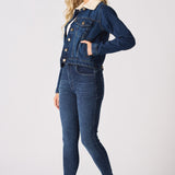 Frost Sherpa Collar Denim Jacket – Mid Blue - JMOJO - Women's Denim Jackets Sherpa