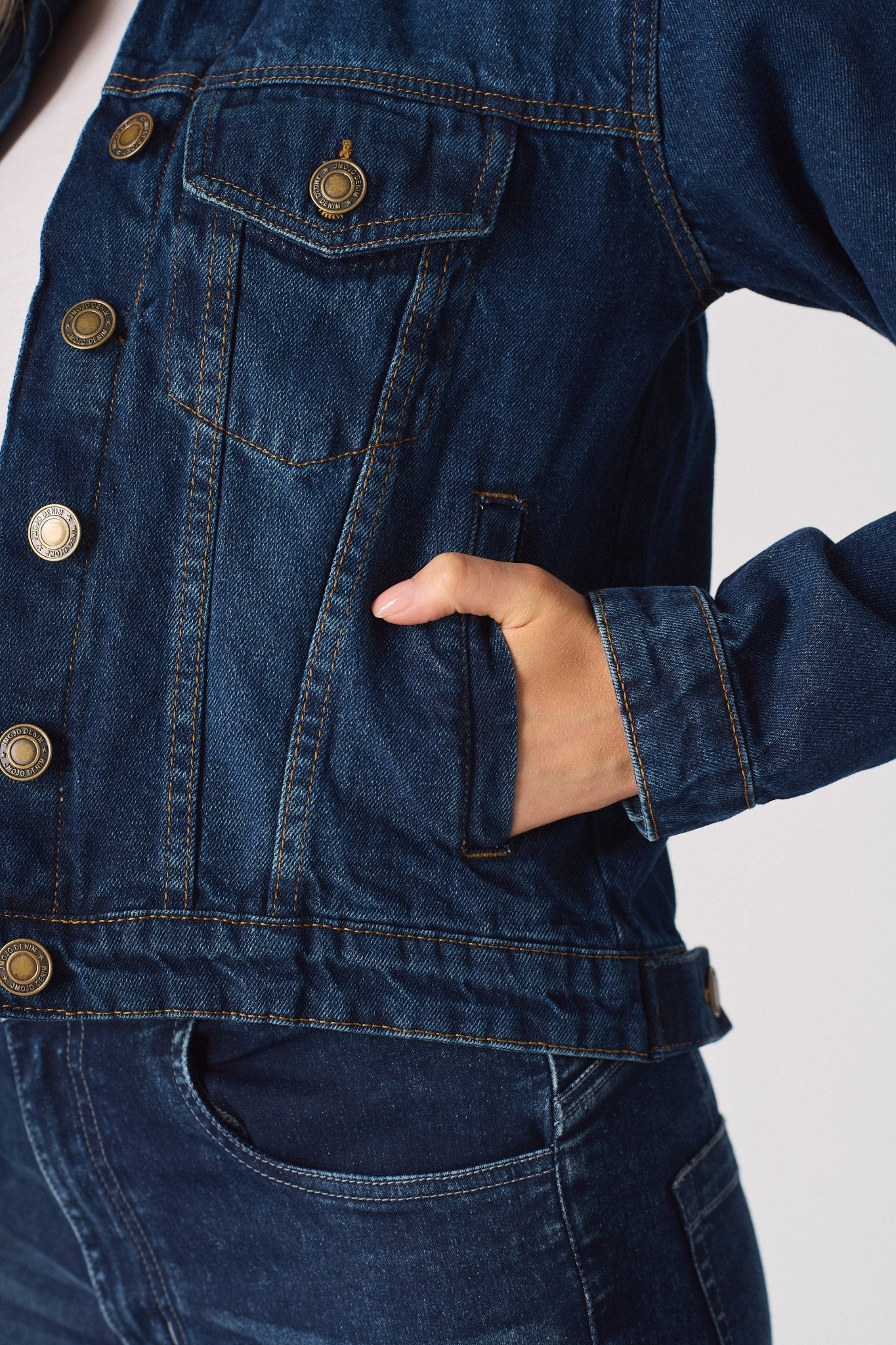 Frost Sherpa Collar Denim Jacket – Mid Blue - JMOJO - Women's Denim Jackets Sherpa