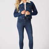 Frost Sherpa Collar Denim Jacket – Mid Blue - JMOJO - Women's Denim Jackets Sherpa
