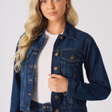 Frost Sherpa Collar Denim Jacket – Mid Blue - JMOJO - Women's Denim Jackets Sherpa