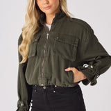 Heath Cropped Denim Jacket – Khaki - JMOJO - Women's Cropped Denim Jackets