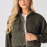Heath Cropped Denim Jacket – Khaki - JMOJO - Women's Cropped Denim Jackets