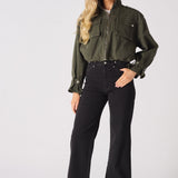 Heath Cropped Denim Jacket – Khaki - JMOJO - Women's Cropped Denim Jackets