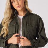 Heath Cropped Denim Jacket – Khaki - JMOJO - Women's Cropped Denim Jackets