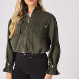 Heath Cropped Denim Jacket – Khaki - JMOJO - Women's Cropped Denim Jackets