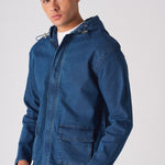 HOODED DENIM JACKET - MID BLUE WASH - JMOJO - Men's Hooded Cargo Denim Jackets