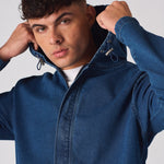 HOODED DENIM JACKET - MID BLUE WASH - JMOJO - Men's Hooded Cargo Denim Jackets