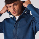 HOODED DENIM JACKET - MID BLUE WASH - JMOJO - Men's Hooded Cargo Denim Jackets