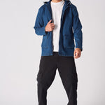 HOODED DENIM JACKET - MID BLUE WASH - JMOJO - Men's Hooded Cargo Denim Jackets