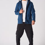 HOODED DENIM JACKET - MID BLUE WASH - JMOJO - Men's Hooded Cargo Denim Jackets