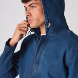 HOODED DENIM JACKET - MID BLUE WASH - JMOJO - Men's Hooded Cargo Denim Jackets