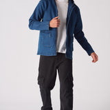 HOODED DENIM JACKET - MID BLUE WASH - JMOJO - Men's Hooded Cargo Denim Jackets