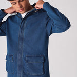 HOODED DENIM JACKET - MID BLUE WASH - JMOJO - Men's Hooded Cargo Denim Jackets