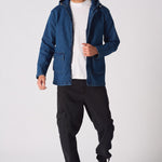 HOODED DENIM JACKET - MID BLUE WASH - JMOJO - Men's Hooded Cargo Denim Jackets