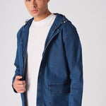 HOODED DENIM JACKET - MID BLUE WASH - JMOJO - Men's Hooded Cargo Denim Jackets
