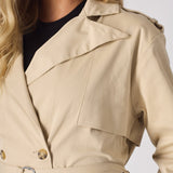 LONGLINE BELTED TRENCH COAT - STONE - JMOJO - Women's Trench Coat