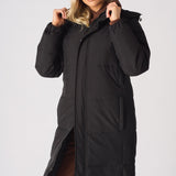 Longline Hooded Puffer Coat - BLACK - JMOJO - Women's puffer coat