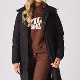 Longline Hooded Puffer Coat - BLACK - JMOJO - Women's puffer coat