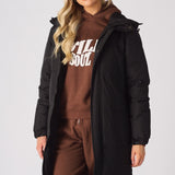 Longline Hooded Puffer Coat - BLACK - JMOJO - Women's puffer coat