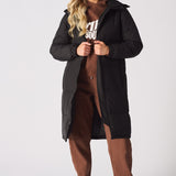 Longline Hooded Puffer Coat - BLACK - JMOJO - Women's puffer coat