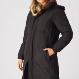 Longline Hooded Puffer Coat - BLACK - JMOJO - Women's puffer coat