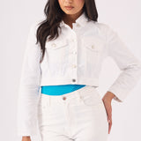 Loom Cropped Denim Jacket – White - JMOJO - Women's Cropped Denim Jackets