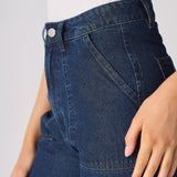 Luxzi High Waisted Wide Leg Cargo Jeans - Blue - JMOJO - Women's wide leg cargo jeans
