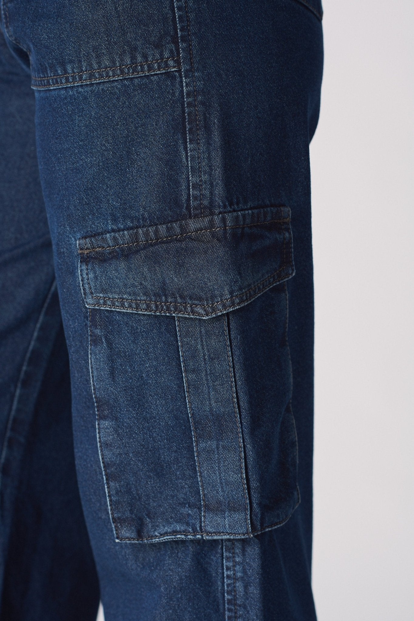 Luxzi High Waisted Wide Leg Cargo Jeans - Blue - JMOJO - Women's wide leg cargo jeans