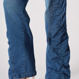 MAIA Ruched High Waisted Flare Jeans - Mid Blue - JMOJO - Women's Flare Jeans