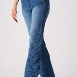 MAIA Ruched High Waisted Flare Jeans - Mid Blue - JMOJO - Women's Flare Jeans