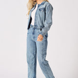 Nola Detachable Denim Jumpsuit – Blue Acid Wash - JMOJO - Women's Denim Jumpsuits Detachable