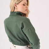 Noor Half Zip Sweatshirt – Green - JMOJO - Women's Copped Sweatshirts