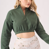 Noor Half Zip Sweatshirt – Green - JMOJO - Women's Copped Sweatshirts