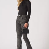 NYXIA High Waisted Fitted Flare Jeans - Black Acid Wash - JMOJO - Women's Flare Jeans