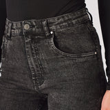NYXIA High Waisted Fitted Flare Jeans - Black Acid Wash - JMOJO - Women's Flare Jeans