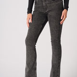 NYXIA High Waisted Fitted Flare Jeans - Black Acid Wash - JMOJO - Women's Flare Jeans