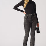 NYXIA High Waisted Fitted Flare Jeans - Black Acid Wash - JMOJO - Women's Flare Jeans